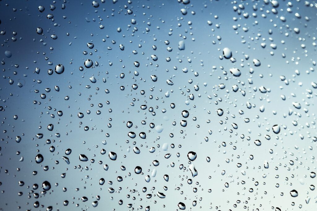 Water droplets collected on a rooftop surface after rainfall in the UAE